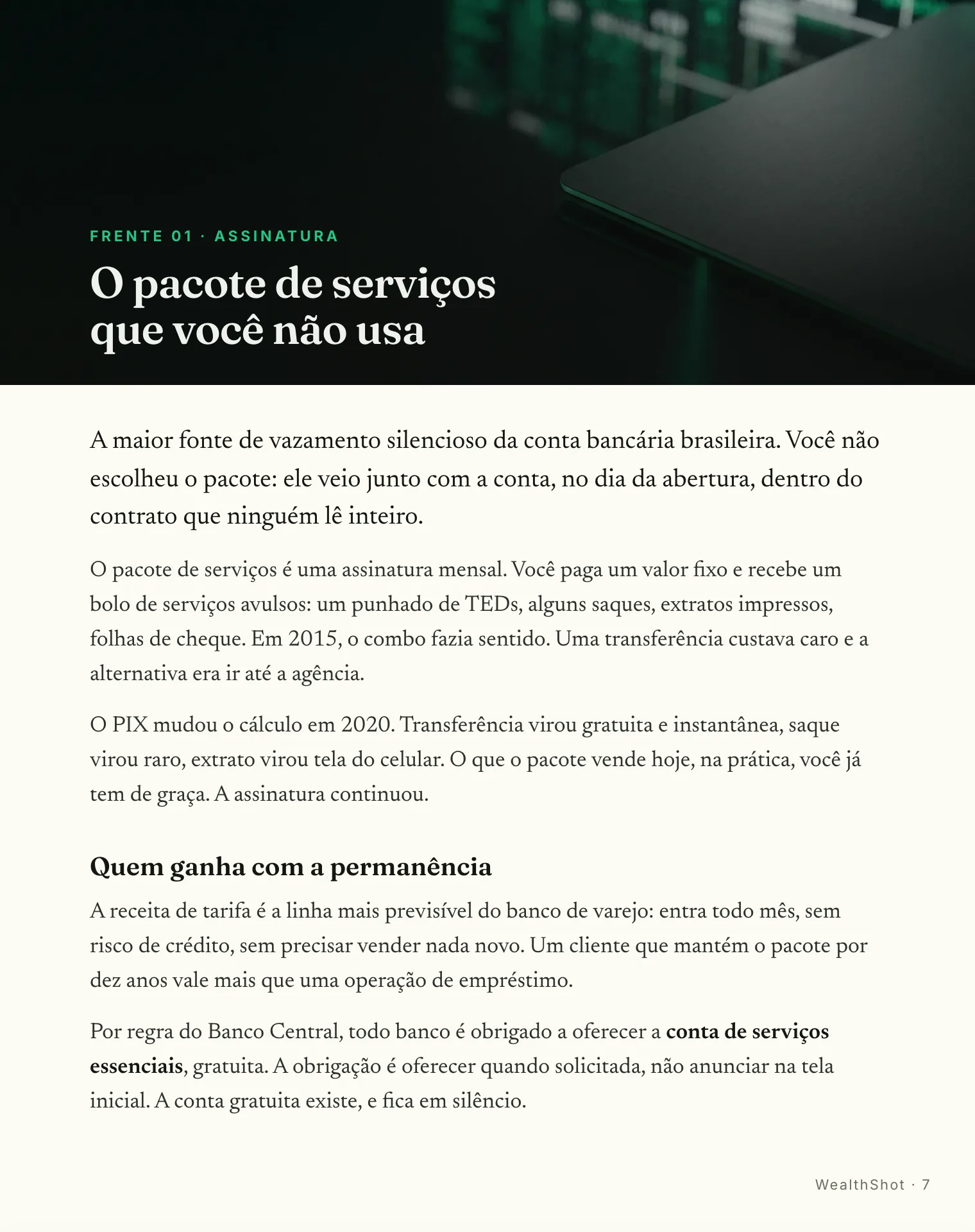 Abertura de frente: Cada frente abre em cena, com a cobrança nomeada